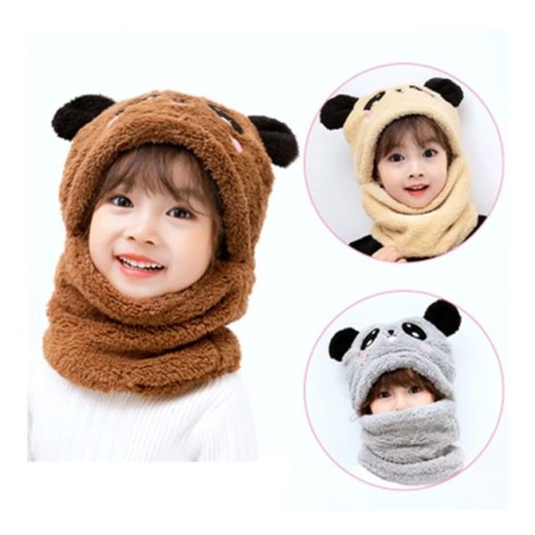 Kids Winter Panda Cap Wool Cap With Neck Warmer Attached