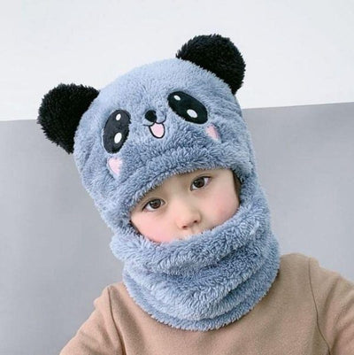 Kids Winter Panda Cap Wool Cap With Neck Warmer Attached