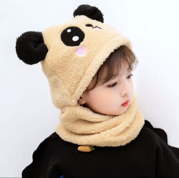 Kids Winter Panda Cap Wool Cap With Neck Warmer Attached