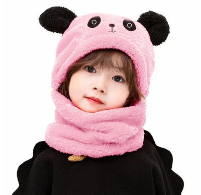 Kids Winter Panda Cap Wool Cap With Neck Warmer Attached