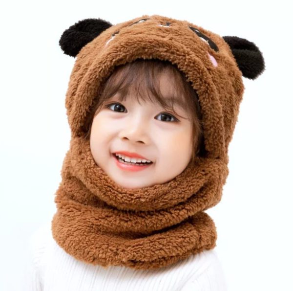 Kids Winter Panda Cap Wool Cap With Neck Warmer Attached