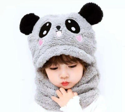 Kids Winter Panda Cap Wool Cap With Neck Warmer Attached